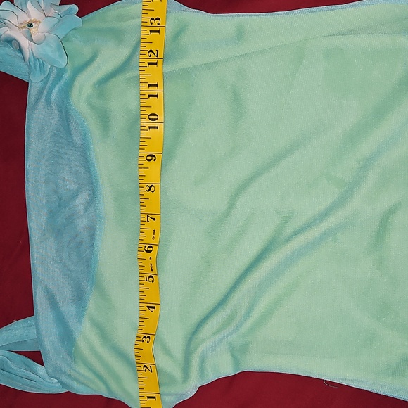 Elegant Light Blue and Green Dress with Floral Accent - Picture 5 of 14